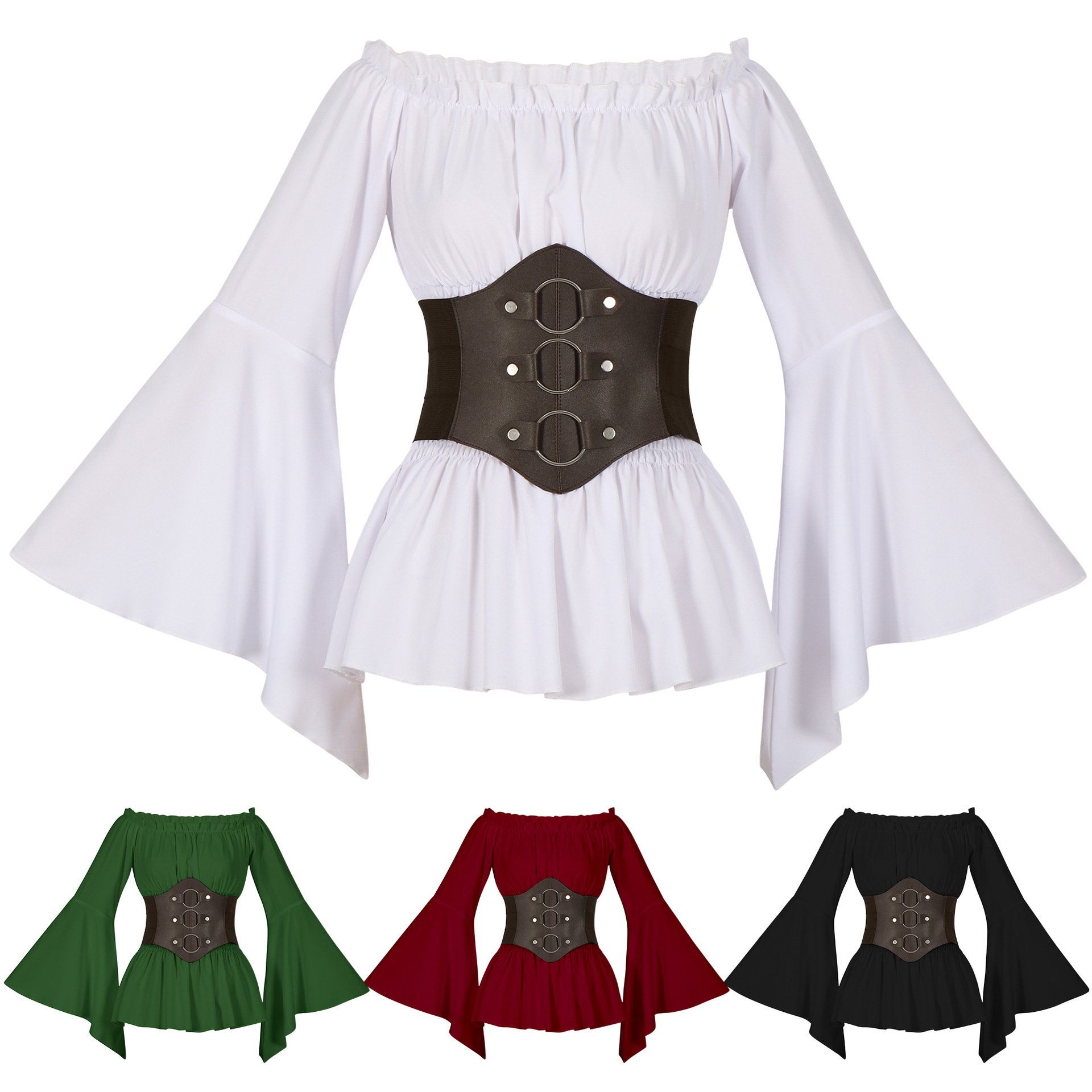 Shirts - Средневековая викторианская пиратская рубашка с открытыми