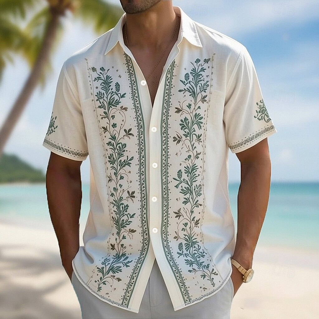 Vintage Hawaiian Floral Shirt - Мужская рубашка с отложным воротником и