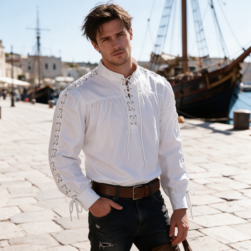 Мужская средневековая рубашка  – обзор и цена Medieval Gothic Lace Up Pirate Shirt