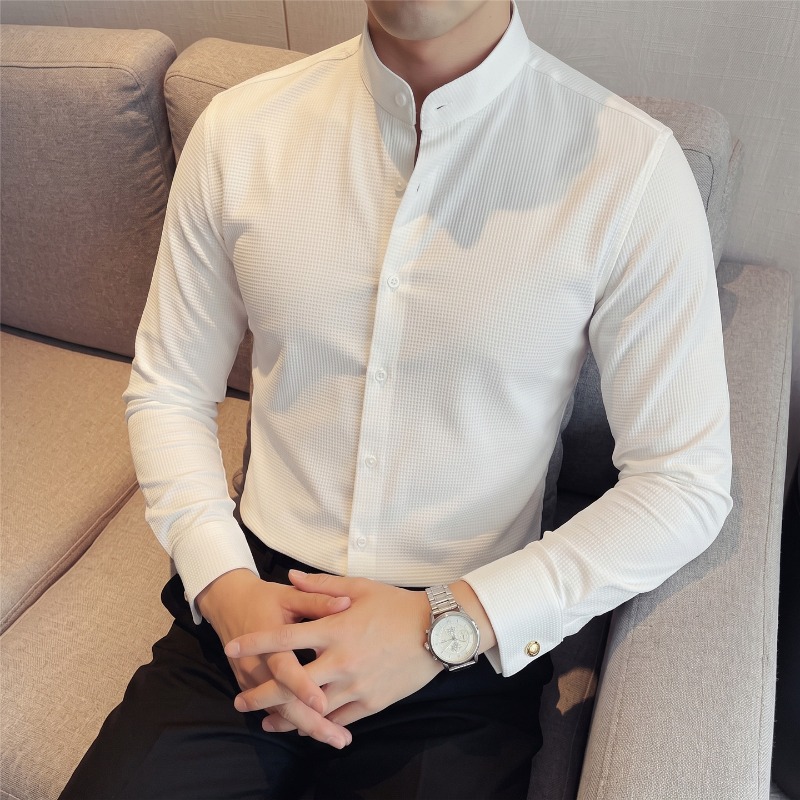Мужская рубашка с воротником-с – обзор и цена Mandarin Collar Formal Shirt Slim Fit