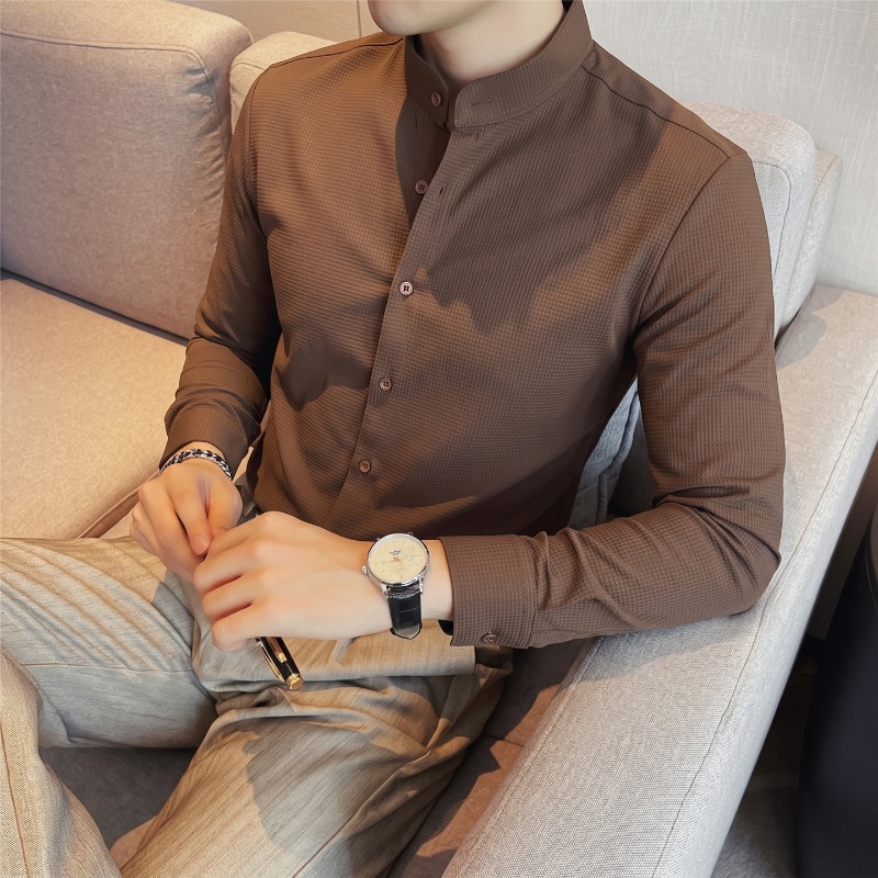 Мужская рубашка с воротником-с – обзор и цена Mandarin Collar Formal Shirt Slim Fit