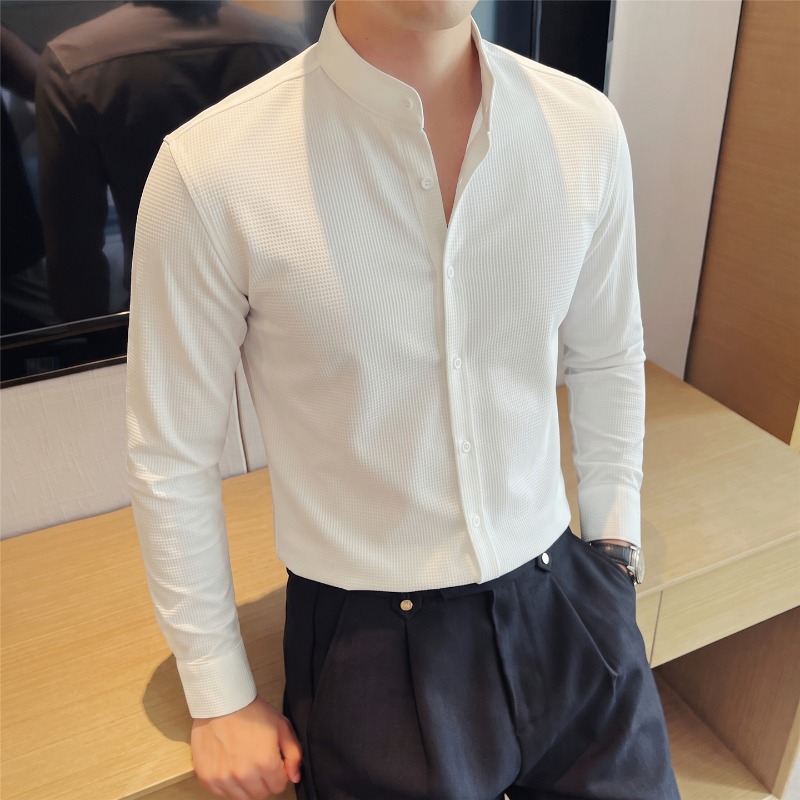 Мужская рубашка с воротником-с – обзор и цена Mandarin Collar Formal Shirt Slim Fit