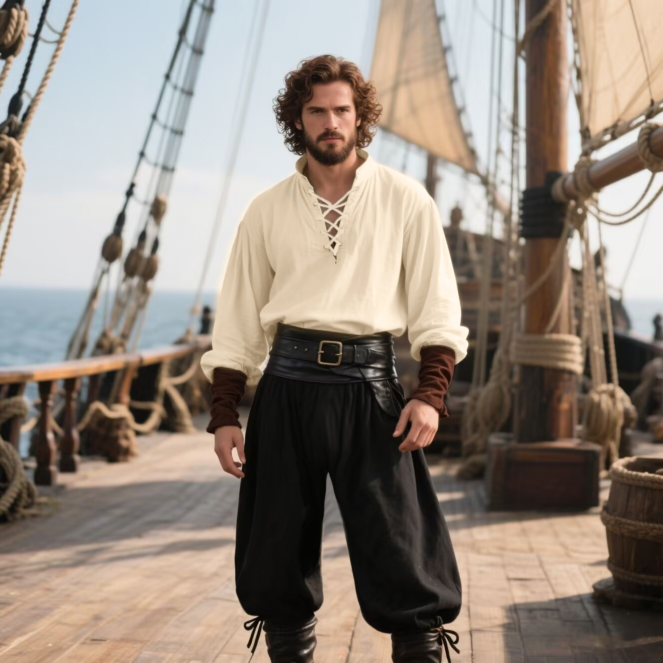 Мужской костюм пирата на Хэлло – обзор и цена Medieval Gothic Lace Up Pirate Shirt